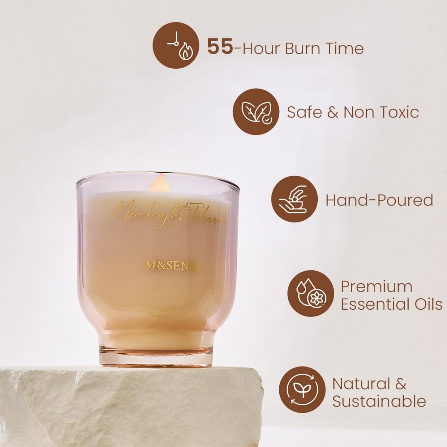 M&SENSE 9.88oz Natural Soy Wax Jar Candle with Wooden Wick | Moonlight Tuberose Scent | 55-Hour Burn & Long-Lasting Burn | Housewarming Gift for Men and Women