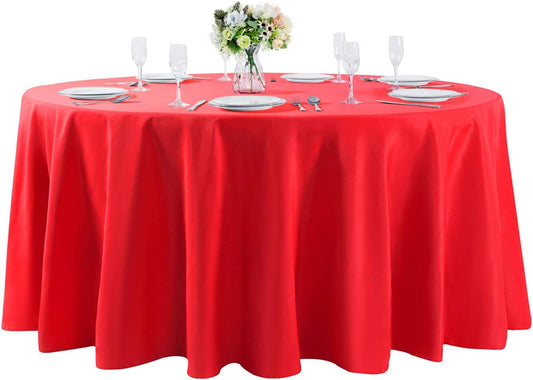 Cupuamon 120 inch Round Tablecloth Washable Polyester Table Cloth Decorative Table Cover for Wedding Party Dining Banquet（120 inch,Red）