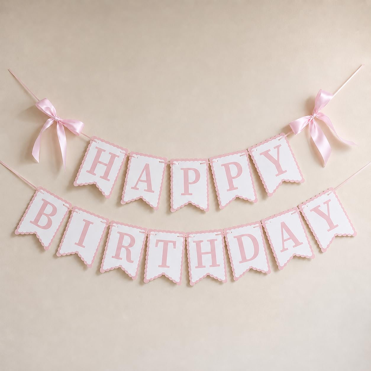 Pink Happy Birthday Banner with Satin Bows, Coquette Bow Birthday Decor