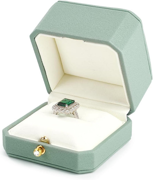 Oirlv Luxury Leather Ring Box for Jewelry Gift Octagon Women Ring Holder for Wedding Day, Proposal, Engagement, Anniversary(Green,Single)