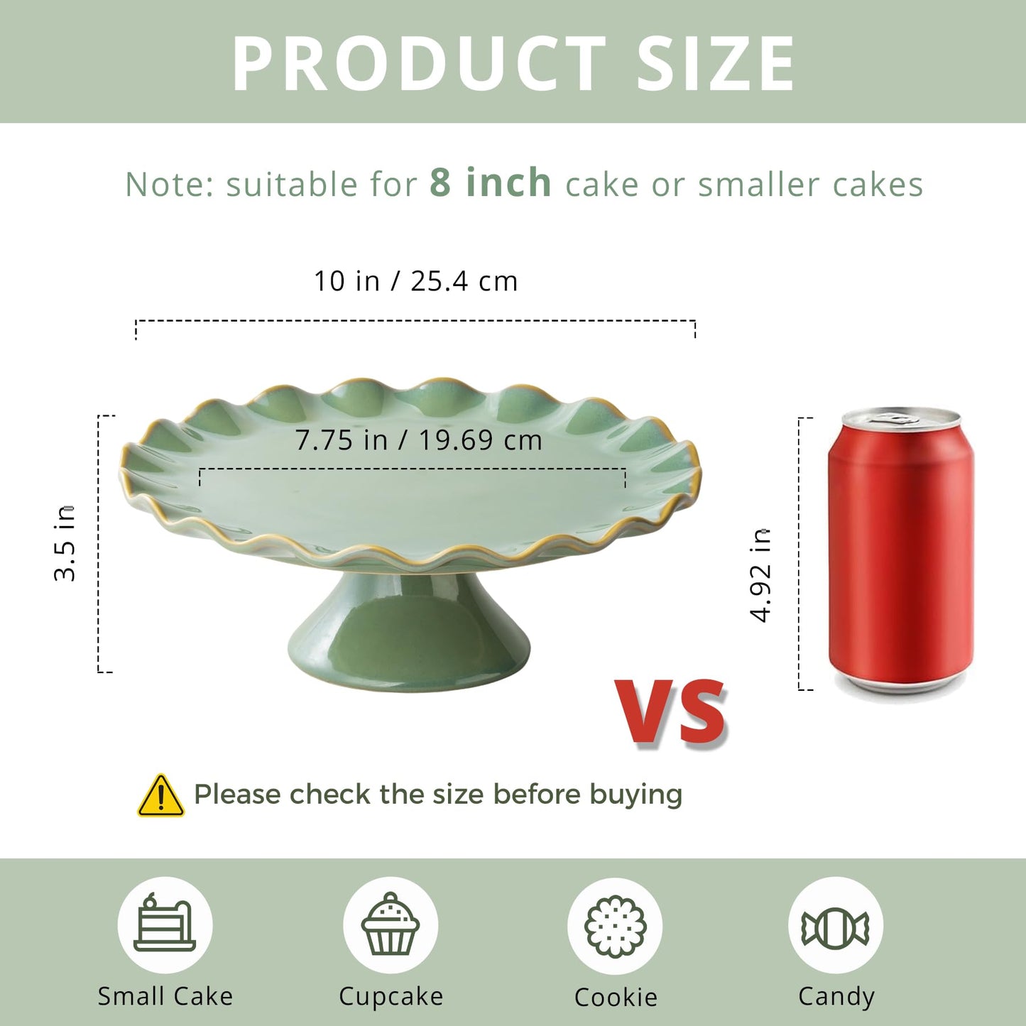 YHOJOY Cake Stand Ceramic, Small Cake Pedestal Stand for 8 Inch Cake, Teal