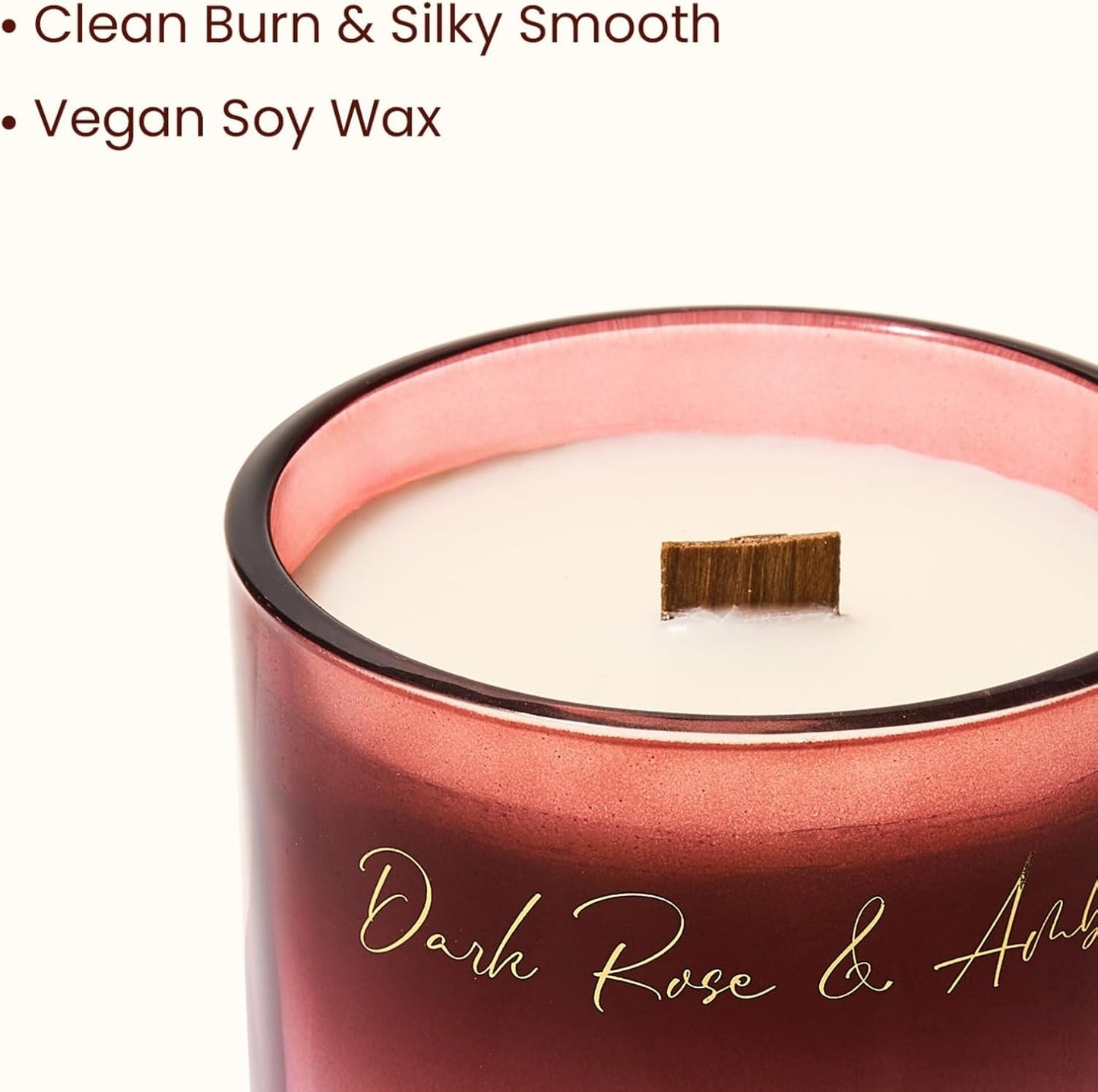 M&SENSE 9.88oz Natural Soy Wax Jar Candle with Wooden Wick | Dark Rose Amber Scent | 55-Hour Burn & Long-Lasting Burn | Housewarming Gift for Men and Women