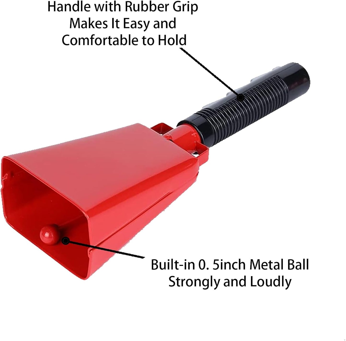 Steel Cowbell with Handle 8 Inch Cow Bells Noise Makers, 2 Pack Large Cowbells for Sporting Events, Hand Percussion Cowbells Cheering Bell for Football Game Party Concert Graduation School (Red)