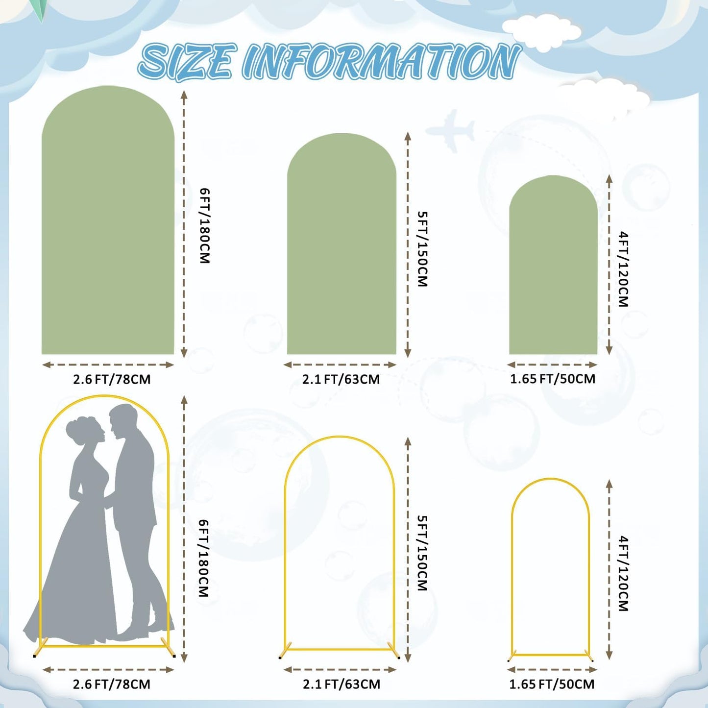 FOTSHARER Arch Backdrop Stand and Cover Set 4FT 5FT 6FT Balloon Arch Stand and Sage Green Arch Cover Set of 3 Gold Wedding Arch Frame for Birthday Party Bridal Shower Ceremony Decorations