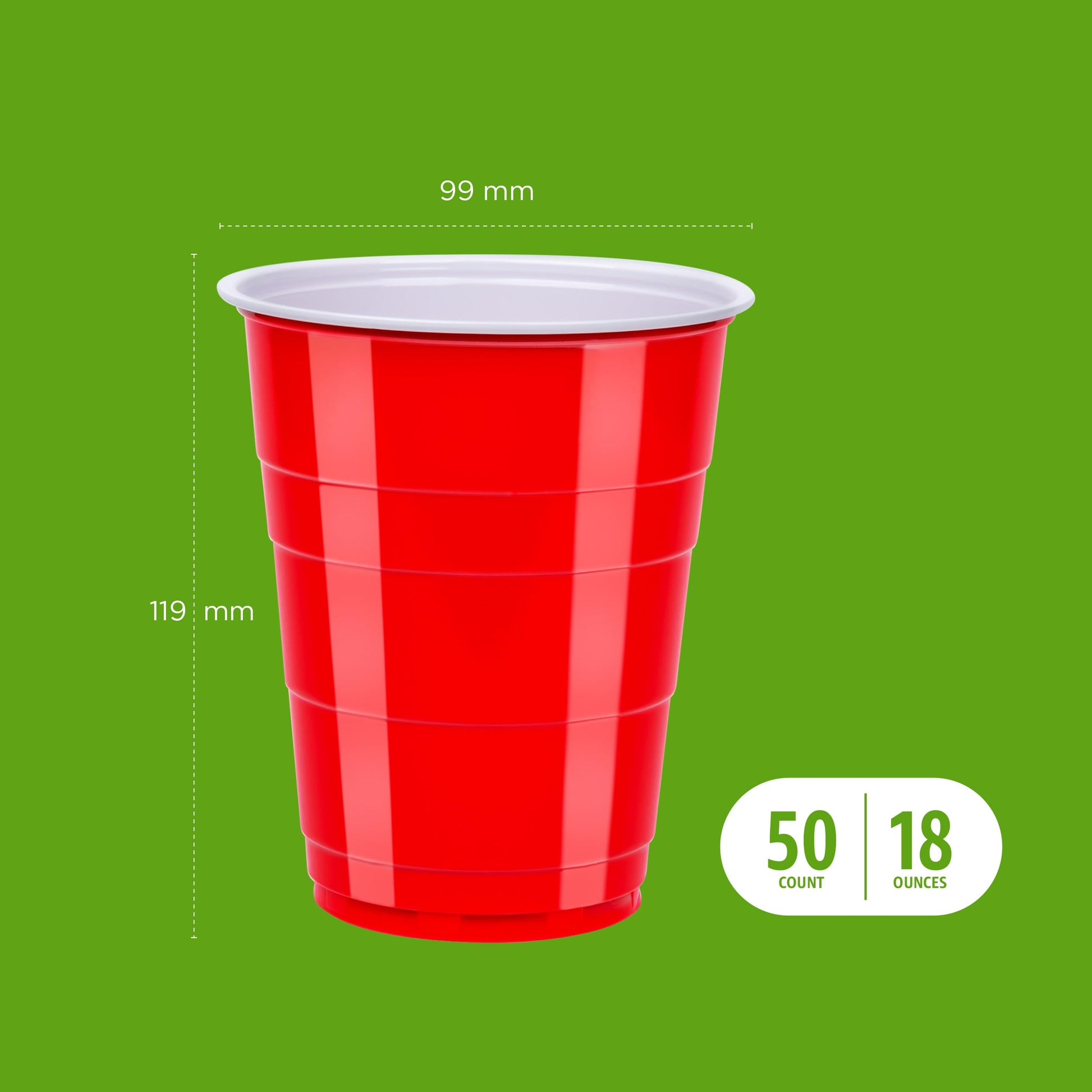 Amazon Basics Disposable Plastic Party Cups, Red, 18oz, 120 Count, Large Pack, Packaging May Vary