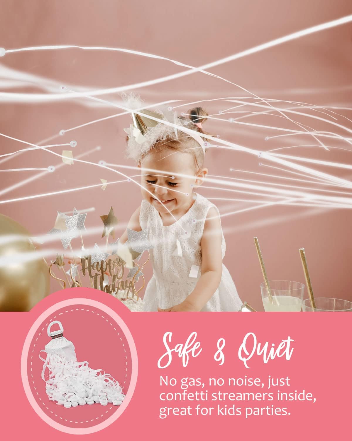 BATTIFE 30Pack Streamers Poppers - White Hand Throw Confetti Poppers, No Mess Paper Crackers for Birthday Wedding Party Celebrations, White1