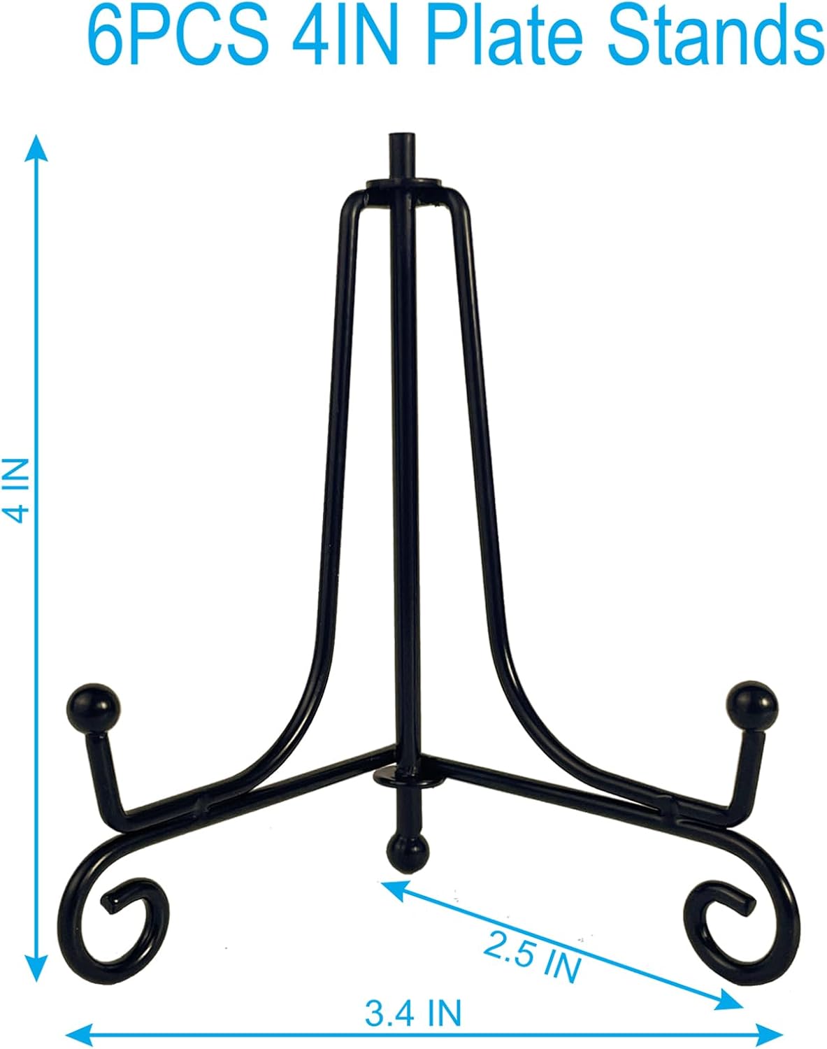 6PCS Premium Black Iron Plate Stands for Display 4 Inch, Decorative Solid Metal Plate Holders for Displaying, Mini Easel, Frame, Book, Card, Plaque, Bowl, Picture Stands for Display