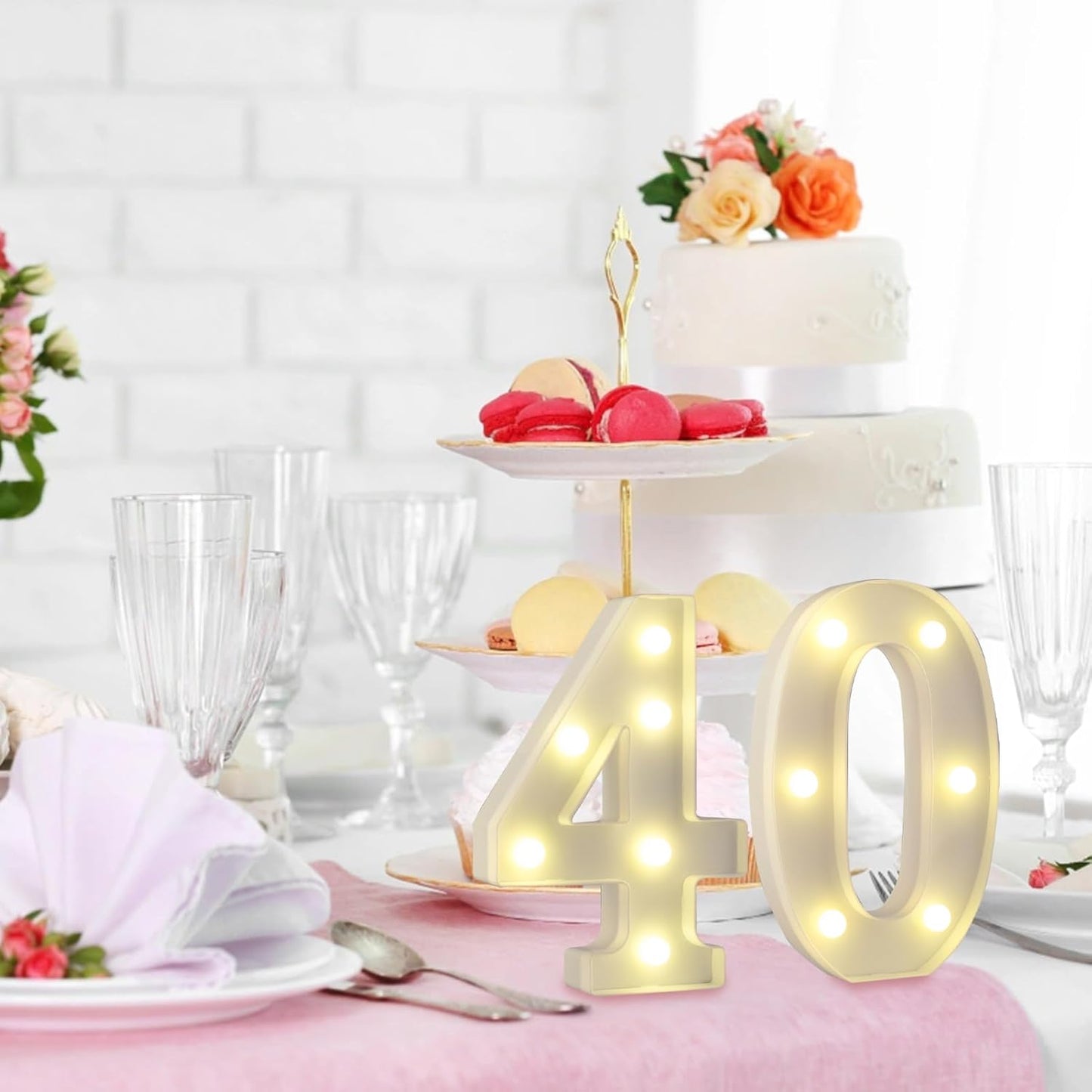 LED Marquee Letter Lights, Decorative Light Up Numbers for 40th Birthday Party, Battery Operated, Warm White Small Marquee 40 Sign for Anniversary Decorations