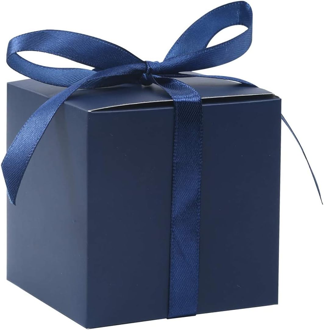 COTOPHER 25pcs Wedding Favor Boxes, Paper Gift Boxes 3x3x3 Inches Small Gift Boxes with Ribbons Small Boxes for Gifts, Crafting, Cupcake, Candy, Bridesmaid Proposal Boxes