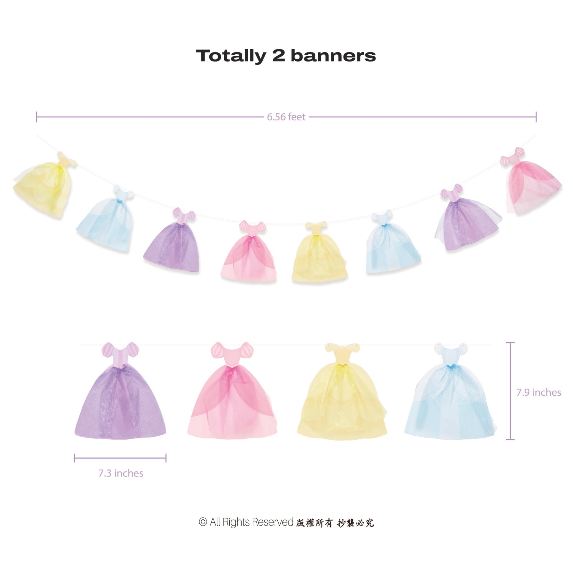 Cheerland Princess Party Banner Ball Gown Hanging Pastel Bunting Dress Garland Royal Theme