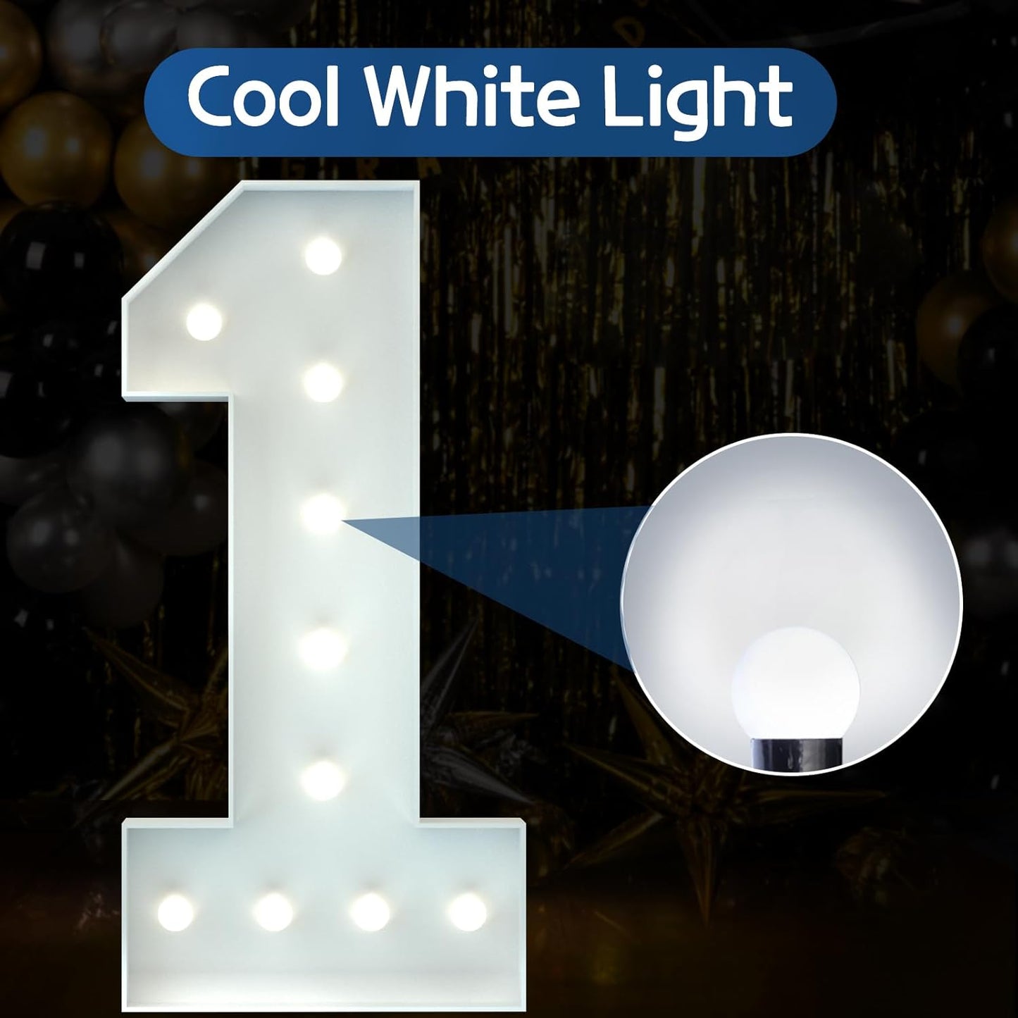 Marquee Numbers 4 Feet Tall Big Light Up Numbers First 1st 21st Wild One Happy Birthday Decorations Girl Boy White Anniversary Party Decor Large Cardboard Prop Backdrop Sign 1