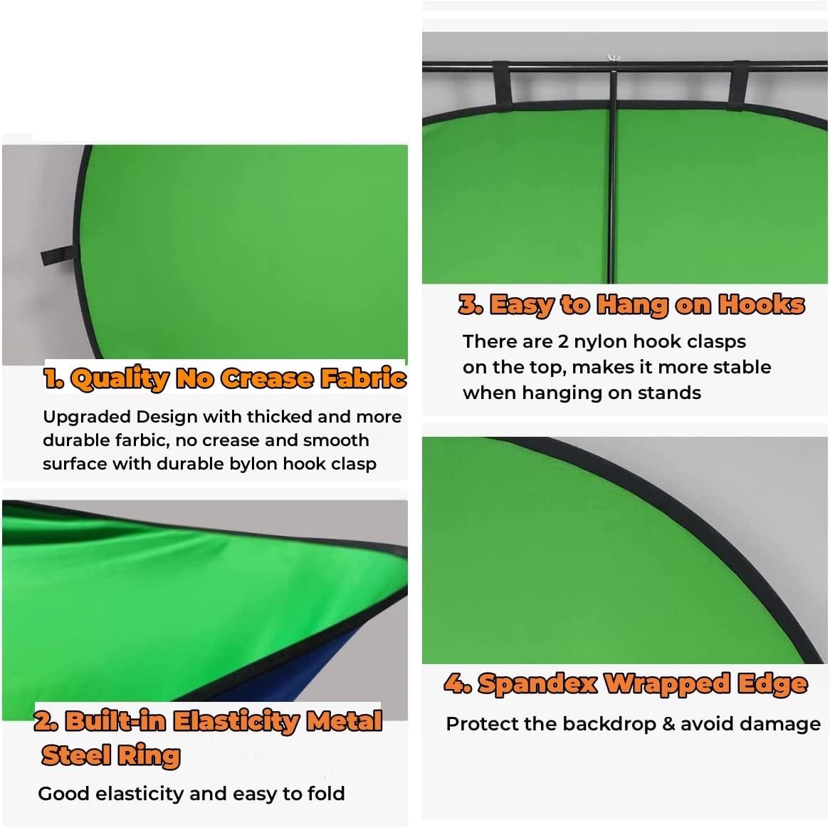 Blue Green Screen Backdrop Double Sided Collapsible Greenscreen Backdrop with Carrying Bag,Portable Pop Up Green Screen Background for Streaming Webcam (Blue & Green, 47.2 * 59.1")