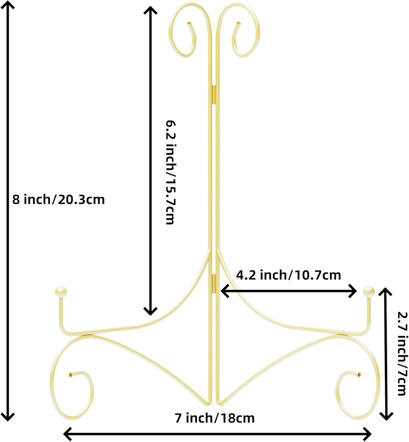 Plate Display Stands with Hinged Folding Design, 8 Inch Picture Frame Stand for Tables, Decorative Easels for Plates, Photos, Cards and Books, 8?™â€?Gold