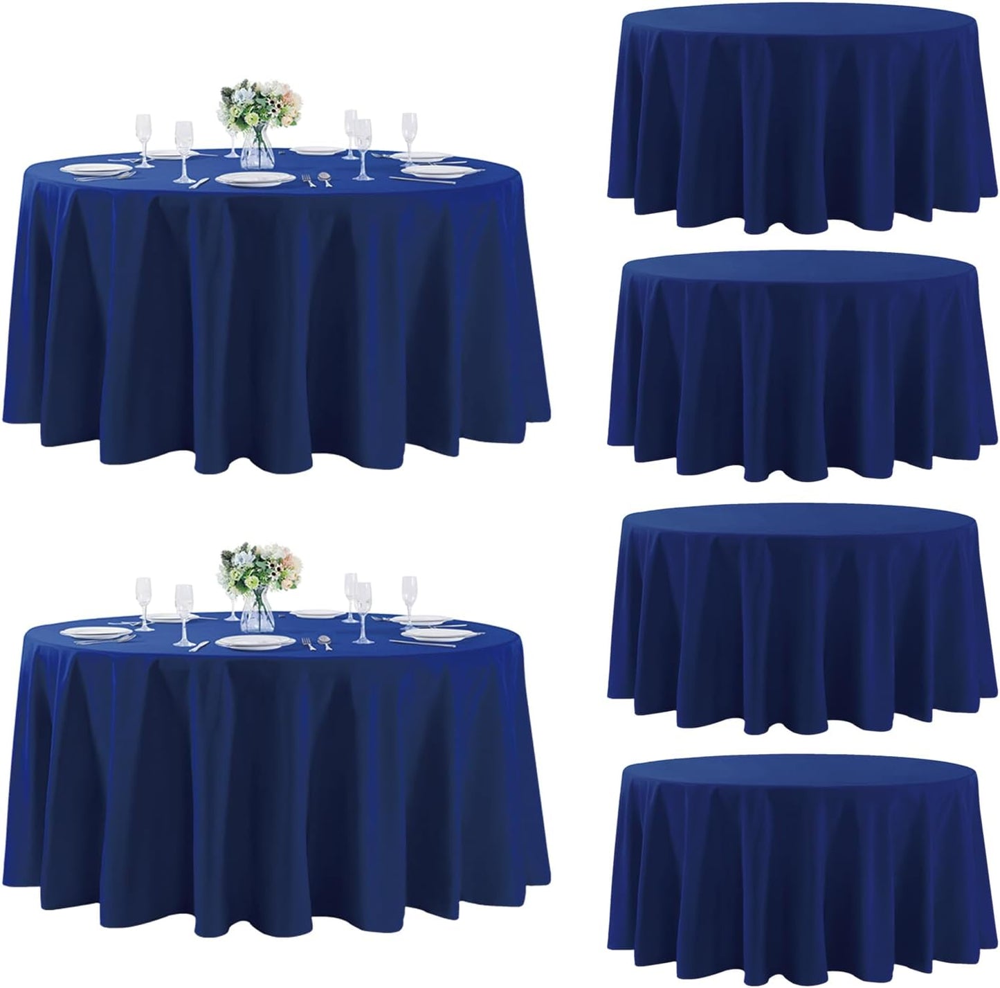 Fokitut 6 Pack Round Tablecloth, 132 Inch, Stain Resistant and Wrinkle Polyester Table Cloth, Fabric Table Cover for Kitchen Dining, Wedding, Party, Holiday Dinner-Royal Blue