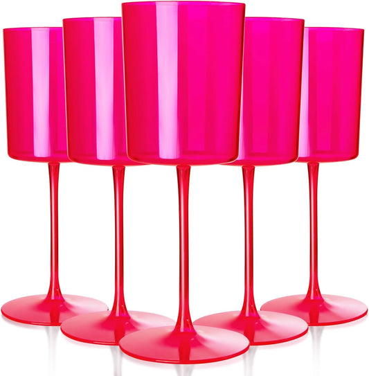 Ciaell 12 Pack Plastic Wine Glasses - 14Oz Hot Pink Plastic Wine Glasses With Stem - Disposable Stemmed Cups for Parties & Weddings