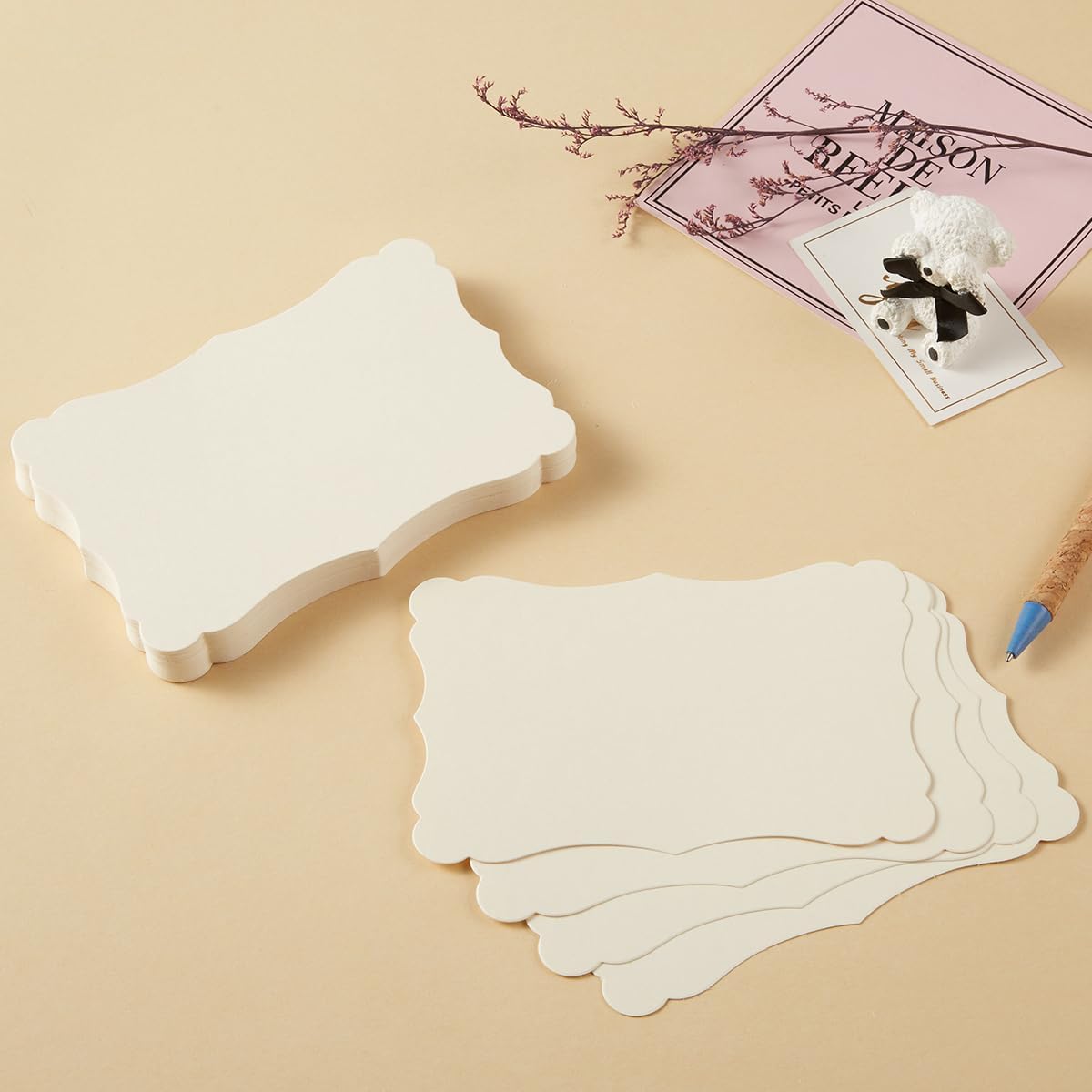 50 Pack Blank Kraft Cards Cardstock Thick Paper Brown Greeting Cards for DIY Gift Card Menus, Baby Shower and Wedding Invitations (Cream, 4x6IN)