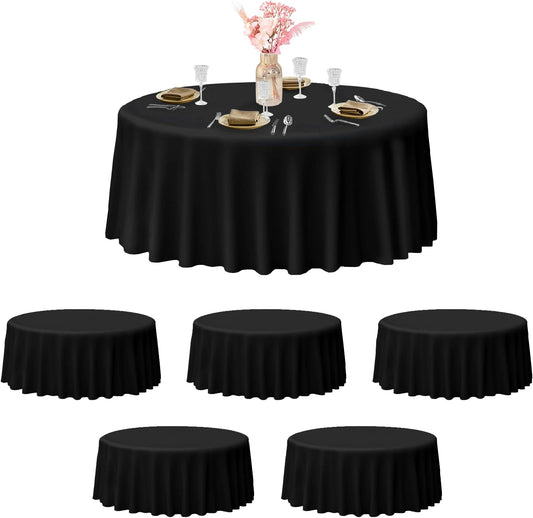 EMART Round Tablecloth Black (6 Pack) 120 inch Circular Polyester Table Cover for Wedding Decor, Birthday Party, Banquet and Formal Events