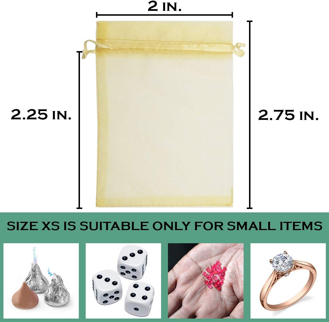 TheDisplayGuys 48-Pack 2" x 2-3/4" Gold Sheer Organza Gift Bags with Drawstring, Jewelry Candy Treat Wedding Party Favors Mesh Pouch