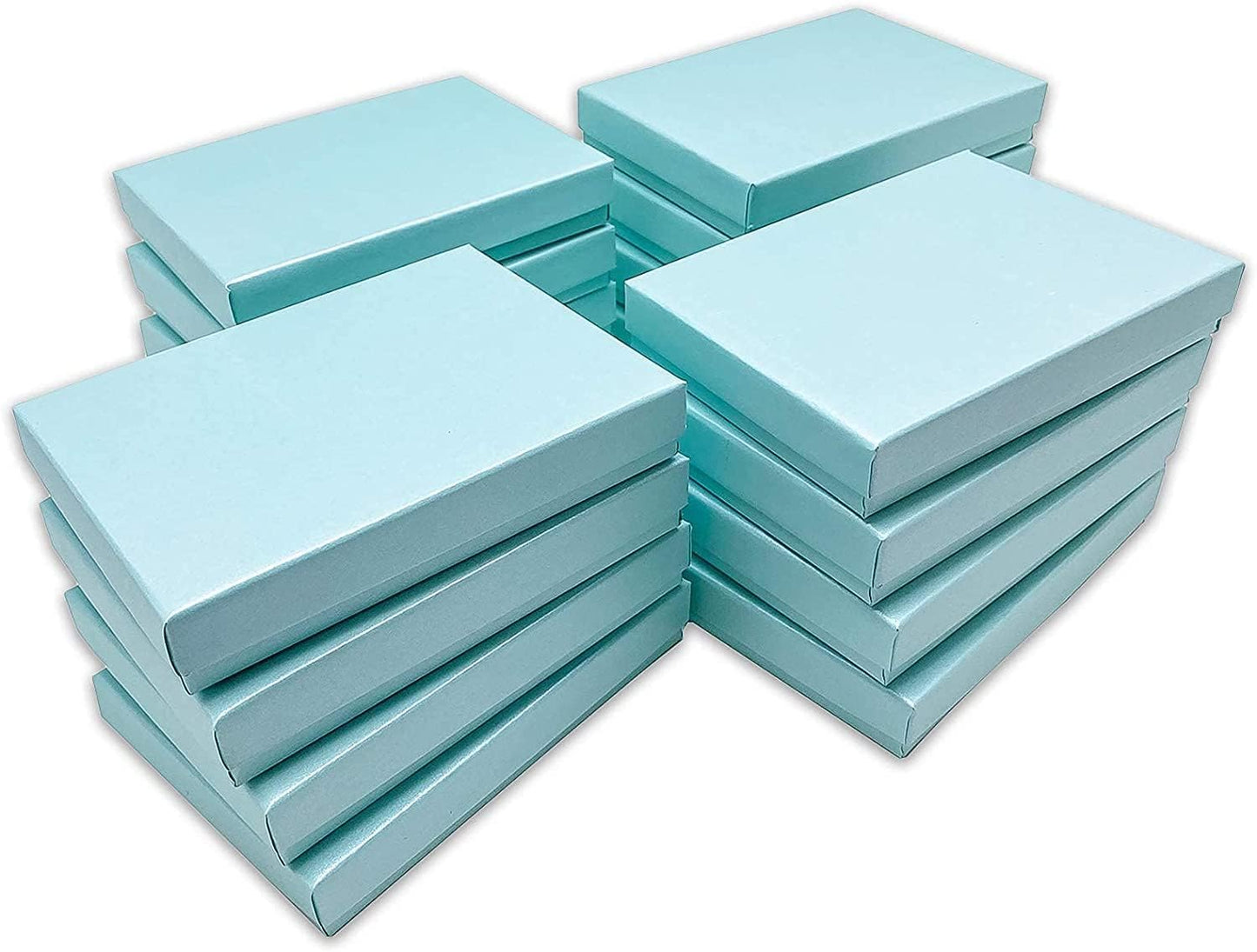 TheDisplayGuys - 25-Pack #53 Kraft Paper Cardboard Gift Boxes/Jewelry Cases w. Cotton Padding & Lid - Pearl Teal - (5.4" x 3.9" x 1.0")
