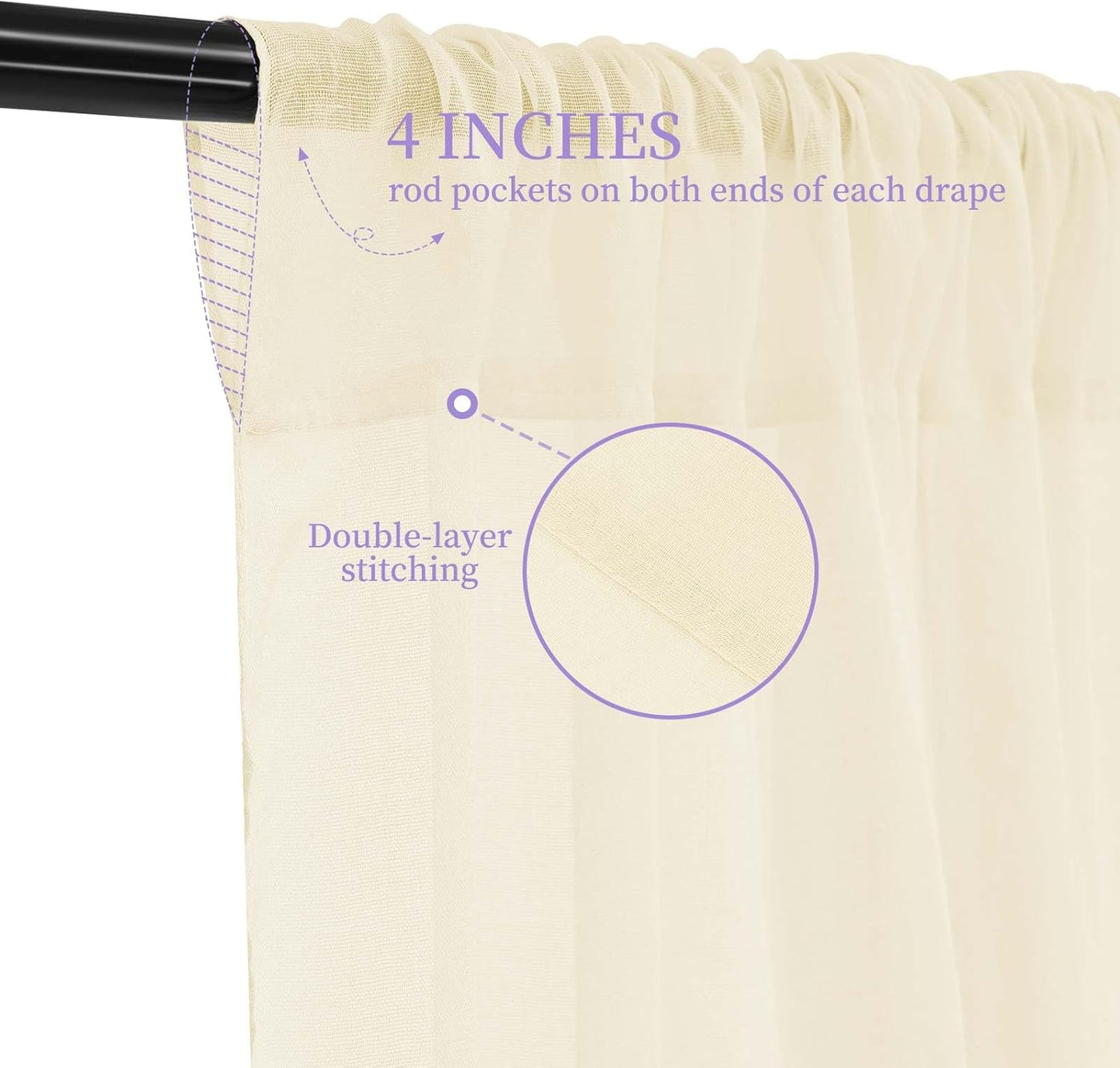 6 Panels Ivory Wedding Drapes, 5ftx20ft Cheesecloth Sheer Fabric Curtain Arch Draping Fabric for Wedding Party Ceremony Stage