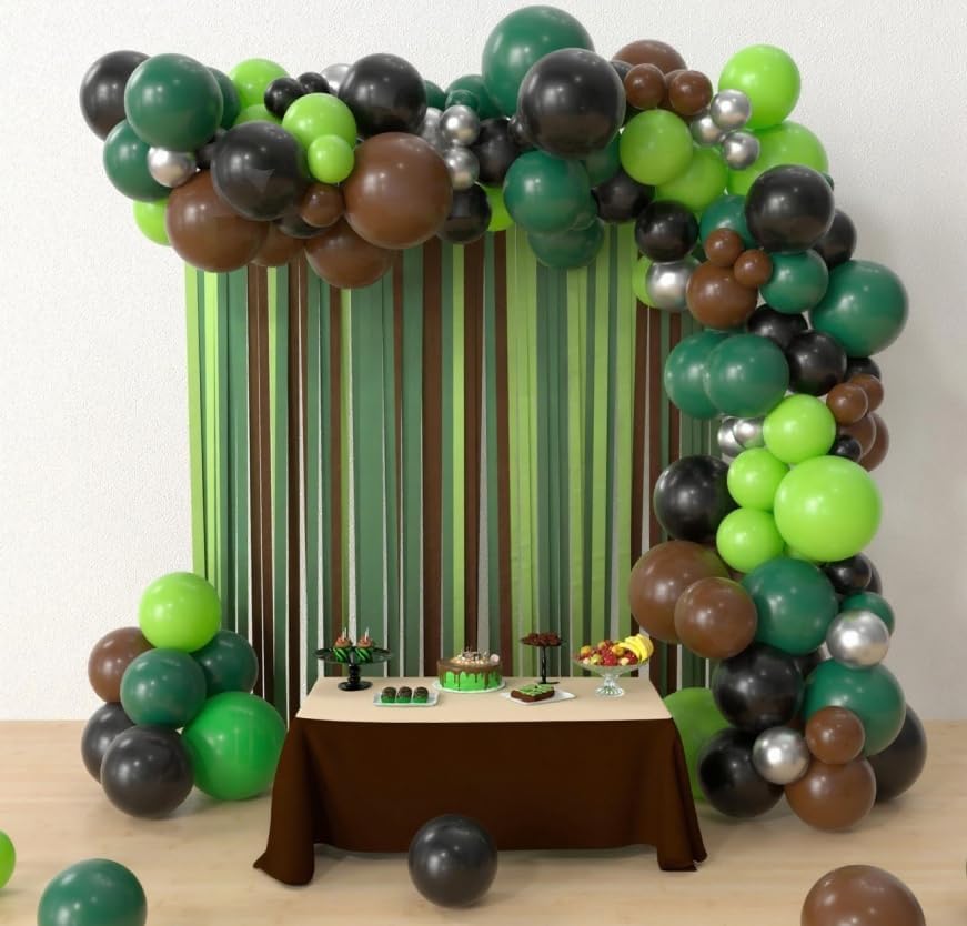 Paready Green and Brown Balloons, 50 Pcs Dark Green Black Confetti Balloon Retro Coffee Metallic Balloons Helium for Boys Camping Game Army Jungle Theme Camo Birthday Baby Shower Party Decorations