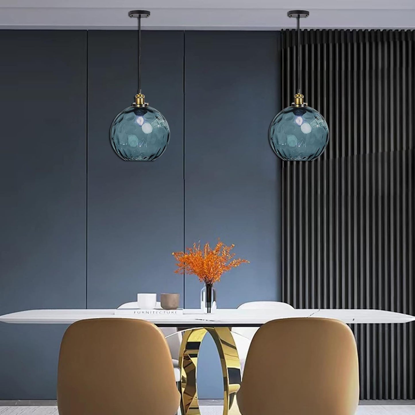 Pendant Light Shade Industrial Hanging Lights Fixtures Ceiling Outdoor Pendant Lighting for Kitchen Island Dining Room Unique Lamp in Kitchen Farmhouse Bedroom (Dark Blue, 7.8 Inches)