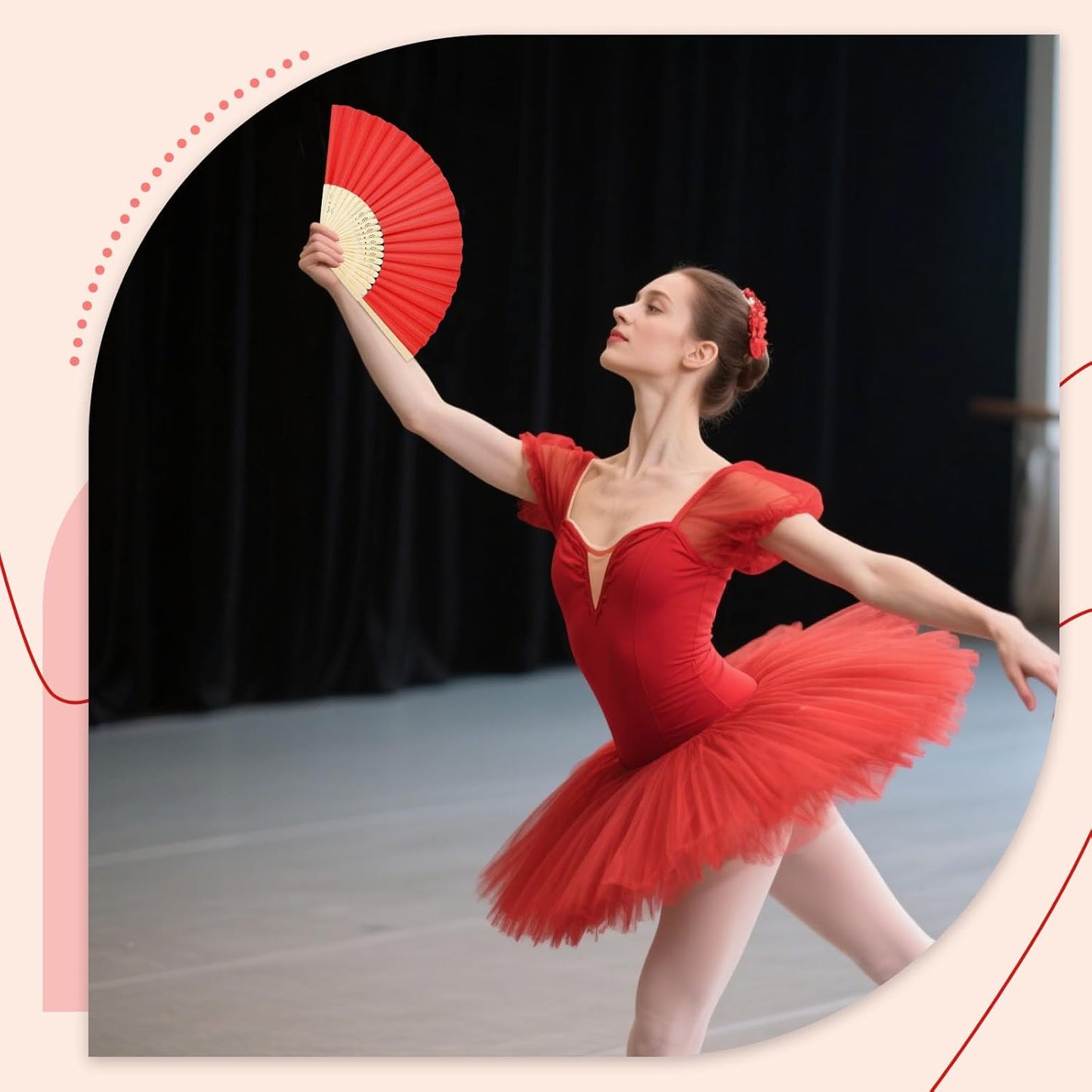 JOHOUSE 12 Pcs Paper Folding Hand Fans, 8.3 Inch Red Fans Handheld Decorative Accessories for Wedding, Outdoor Party Favors, Bridal Shower DIY Decoration Photography Props Hibachi Party Decorations