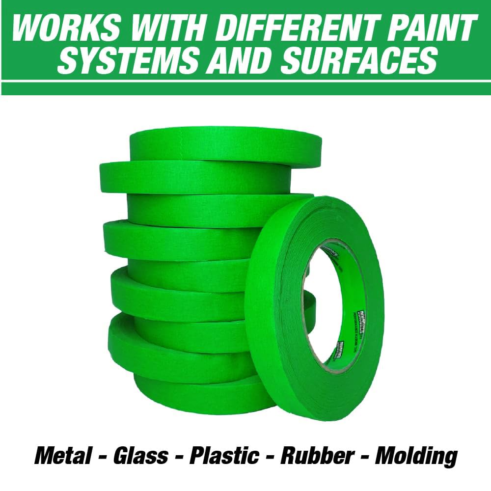 LAUCO DINOGREN High Performance Automotive Masking Tape – 0.75 Inch x 60 Yards (48 Rolls) – Green Tape for Car Paint, Body Shop Use, Heat & Water Resistant, Clean Removal, Multi-Surface Crepe Backed