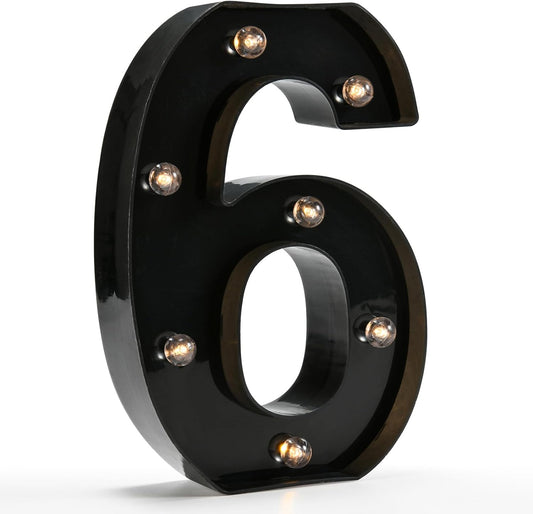 OYCBUZO Light Up Black Alphabet Marquee Number Sign LED Marquee Number Lights Sign for Night Light Home Bar Christmas Lamp Birthday Party Wedding Decoration 6