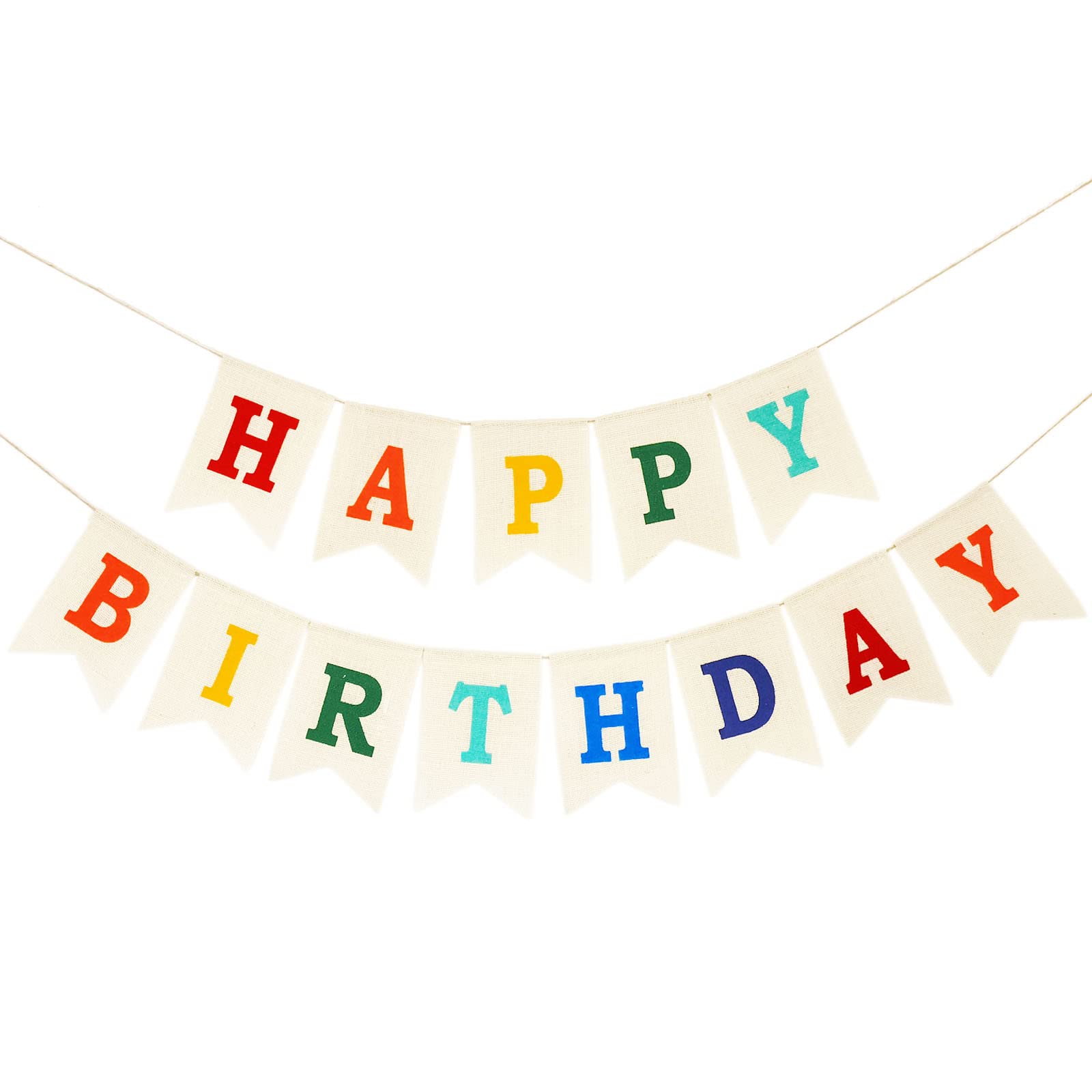 Burlap Happy Birthday Banner, Assembled Birthday Banner Sign Garland for Colorful Birthday Party
