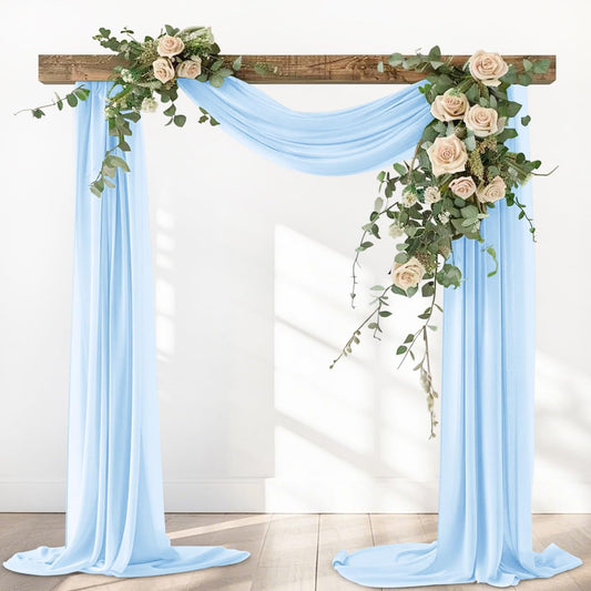 Light Blue Elegant Arch Draping Fabric Outdoor 1 Panel 29" × 20Ft Sheer Chiffon Curtain Drapes for Fall Wedding Ceremony Birthday Party Garden Brunch