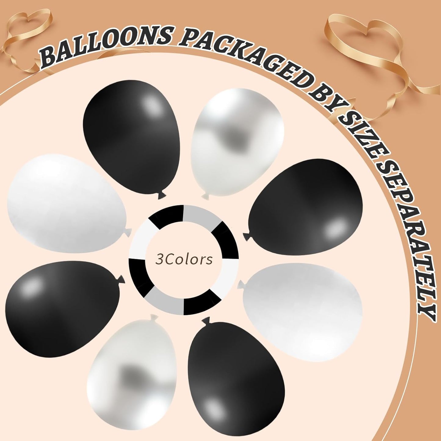 412Pcs Black and Silver White Balloon Arch Kit, 18 12 10 5 Inch Different Size Black and Silver White Balloons for Graduation Birthday Wedding Party Decorations