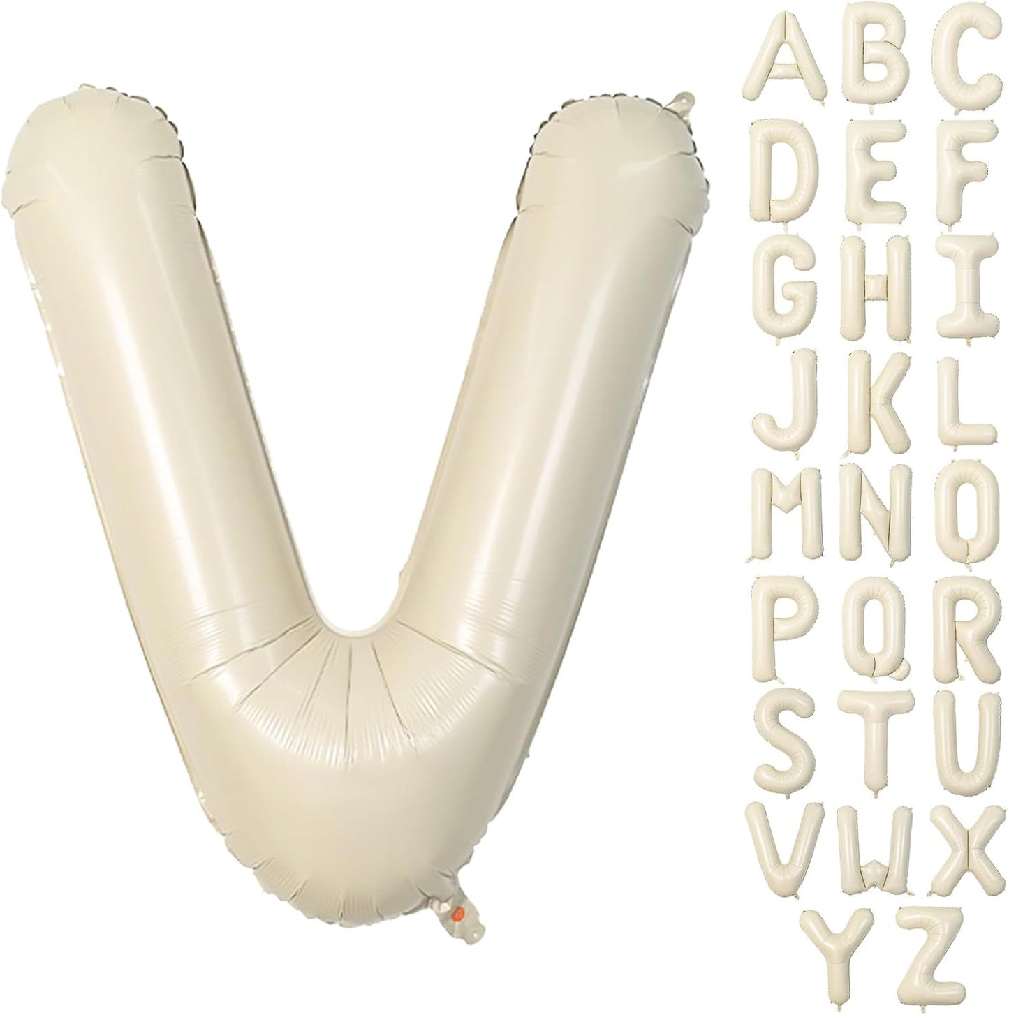 40 Inch Letter Balloons V, Big Custom A-Z Alphabet Foil Name Balloon Cream White, Self Inflating Beige Customize Helium Balloon Letters V for Women Girls Birthday Bride Baby Shower Party Decorations