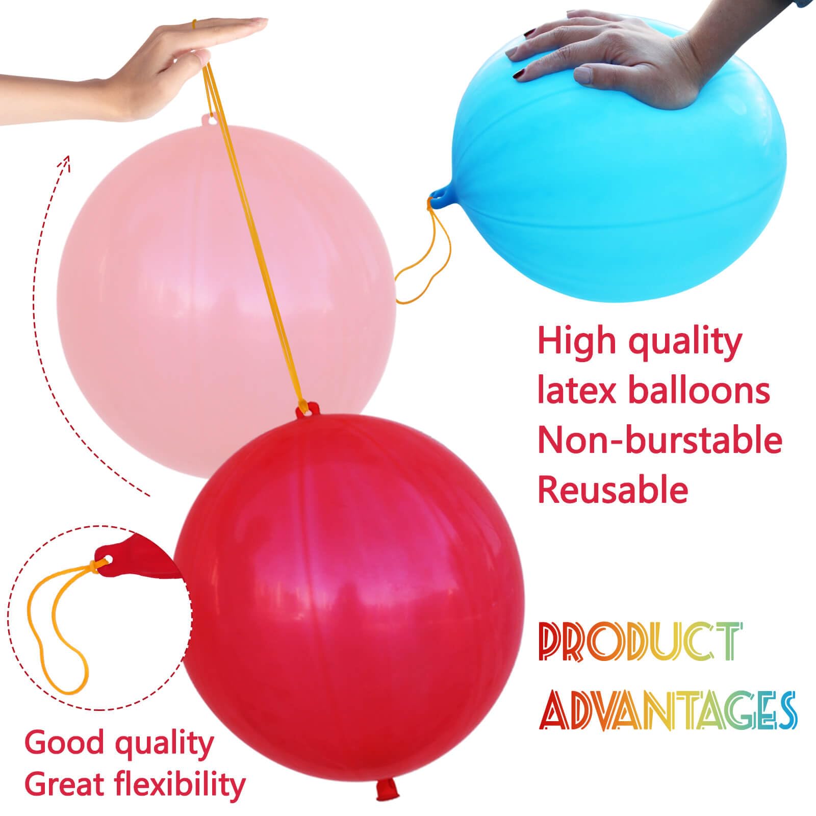 LEEZZIZZ 30Pcs Punch Balloons, Thickened Neon Punching Balloon Heavy Duty Party Favors for Kids