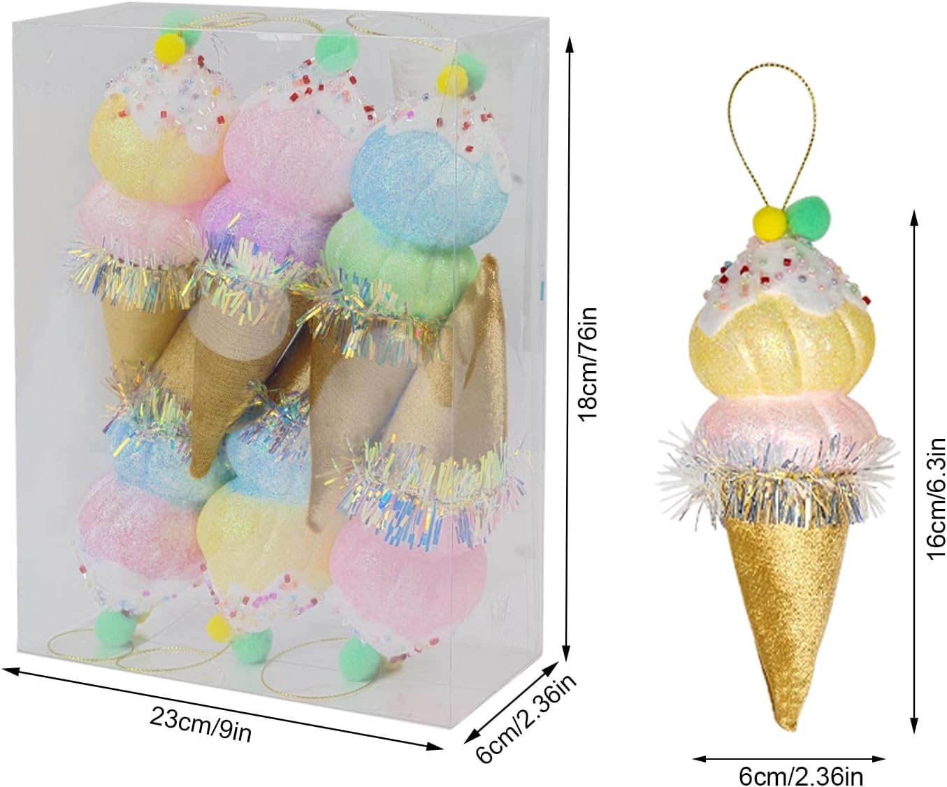 LANGXUN 6pcs Ice Cream Candy Land 2025 Xmas Birthday Party Suppiles Decoration, Hanging Candy Cane Christmas Tree Décor, Christmas Decorative Hanging Ornaments Crafts