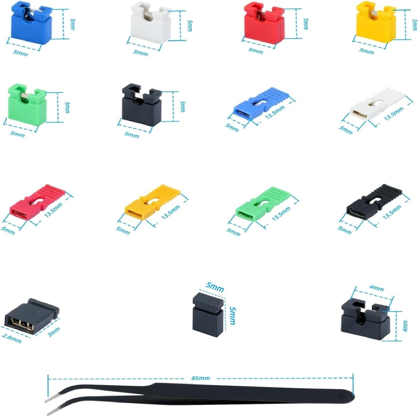 300Pcs Jumper Caps Kit 2.54mm 2.0mm 1.27mm Compatible with Arduino Raspberry Pi PCB Circuit Board Connection Pin