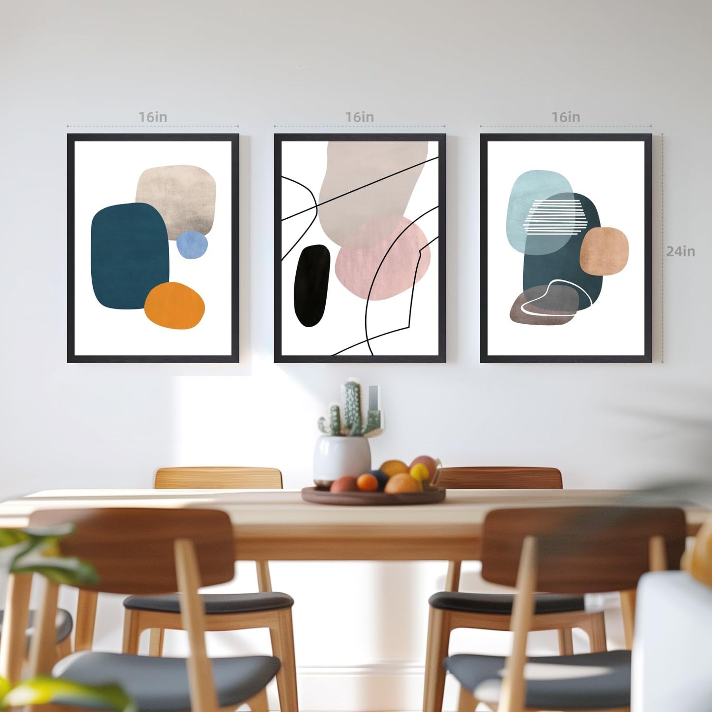 IAFWZX Wood Framed Abstract Geometric Wall Art, Orange Blue Beige Color Block Wall Decor, Modern Minimalist Canvas Painting, Neutral Boho Colorful Geometric Aesthetic Picture for office 12"x16"x3