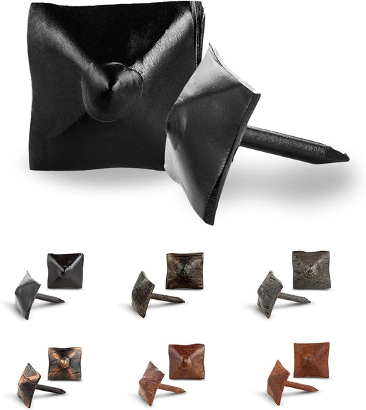 10 Pack 0.75" Square Head Iron Clavos Decorative Nails – Black – Handmade Rustic Square Fasteners for Farmhouse Shutters, Faux Wood Beams, Barn Doors, Shutters, and Gates – Ornamental Wood Accent