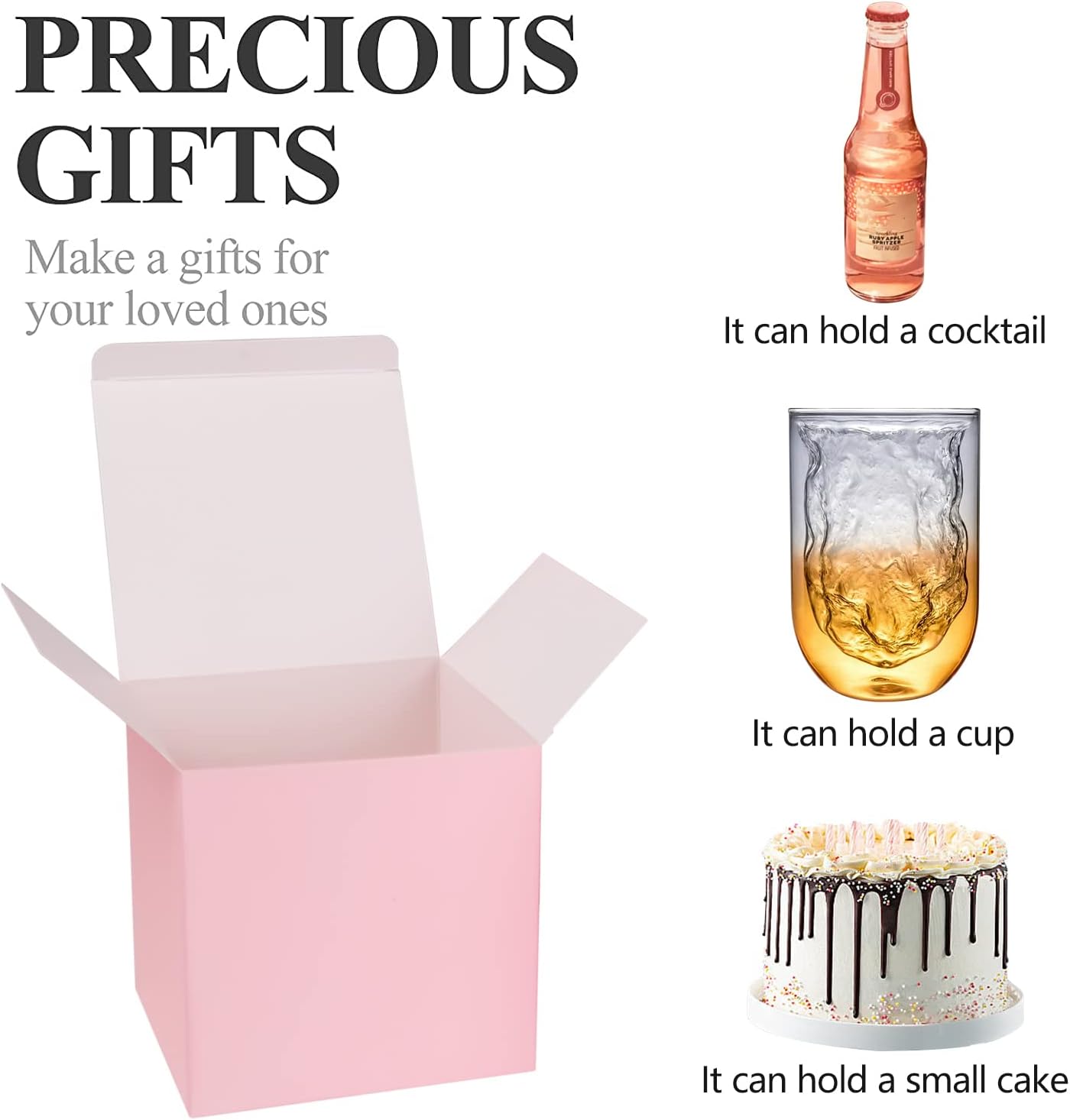 COTOPHER Small Gift Boxes 25 Pack 6x6x6 inches Pink Gift Boxes with Lids for Gifts, Crafting, Wedding Party Favor, Cupcake Boxes, Candy, Bridesmaids Proposal Box with Ribbons and Stickers