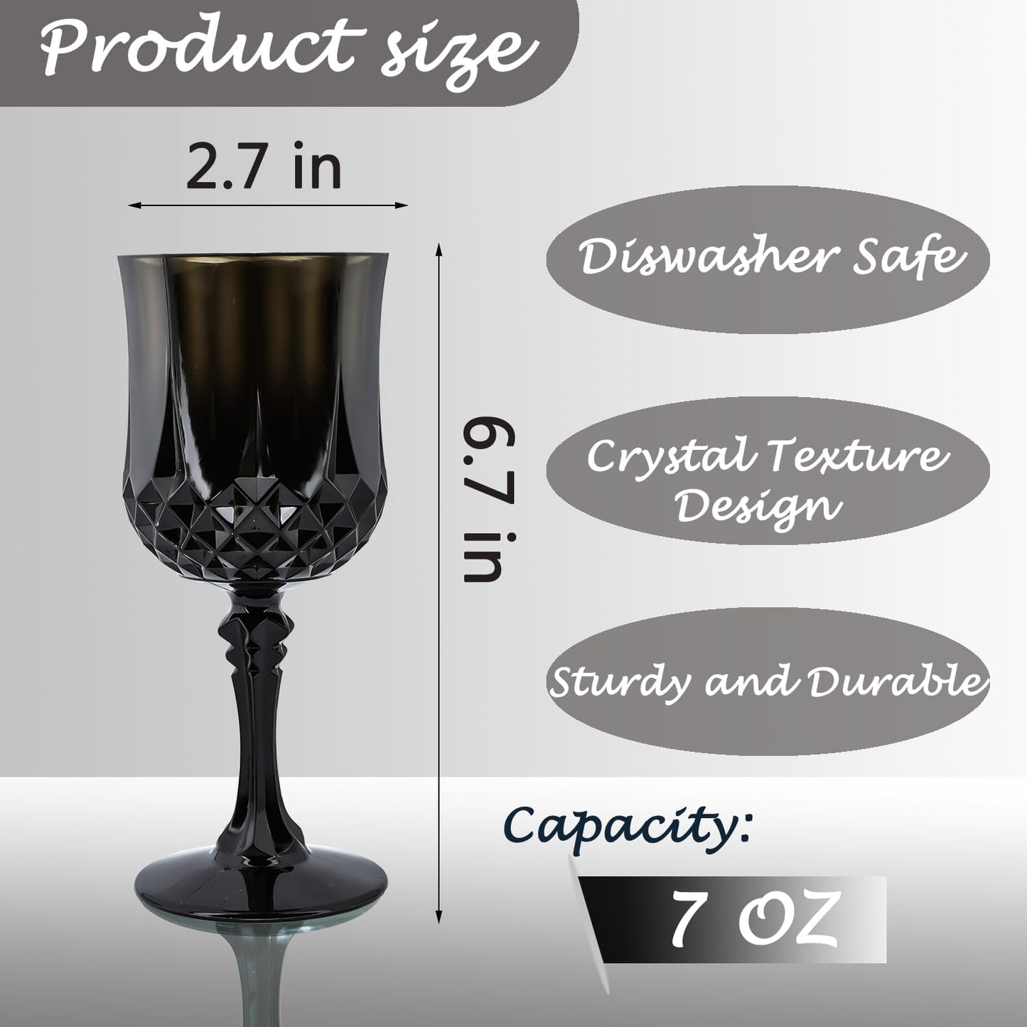 Plastic Wine Glasses，Plastic Goblets Vintage Style Cordial Drinking Glasses for Wedding Reception, Halloween Grand Event Party Supplies (48, Black)