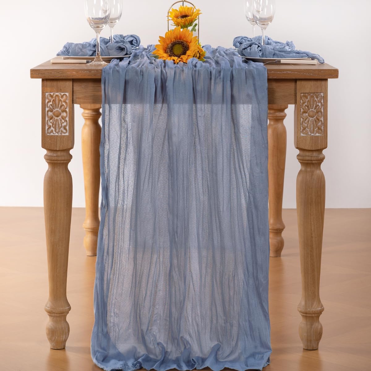 Dusty Blue Cheesecloth Table Runner 4 Pack Fall Table Runners Boho Gauze 120 Inches Blue Cheese Cloth Fall Table Decorations for Thanksgiving Marine Weddings Bridal Baby Shower Birthday Party