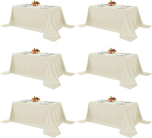 Fitable Ivory Rectangle Table Clothes, 6 Pack - 90 x 156 Inch - Reusable and Washable Tablecloths, Polyester Fabric Table Covers for Wedding, Party, Banquet, Formal Events