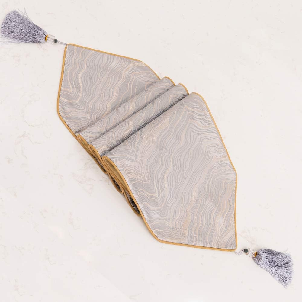 Avigers 12 x 59 Inch Decorative Luxury Abstract Striped Silver Gray Table Runners with Tassels for Home Living Room Bedroom Art Decor Wedding