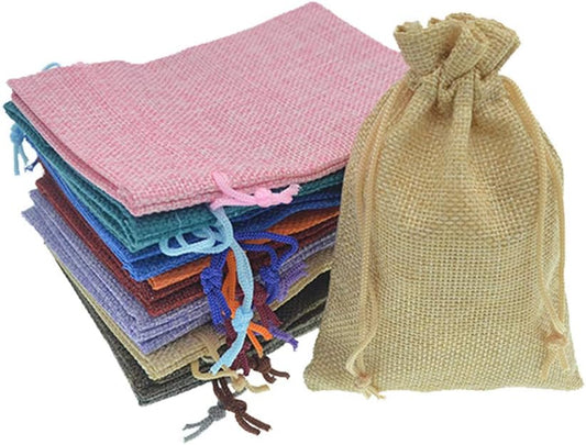 Burlap Bags with Drawstring, 20pcs Assorted Colored Small Jute Bags Christmas Wedding Party Favor Gifts Bags, Jewelry Candy Pouches 2.7 x 3.5 inch