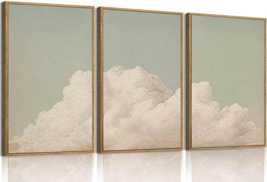 myusuar 3 Piece Large Modern Abstract Canvas Framed Wall Art For Living Room, Dearm Cloud Minimalist Wall Art Decor Posters Prints For Bedroom Office, 12x16in