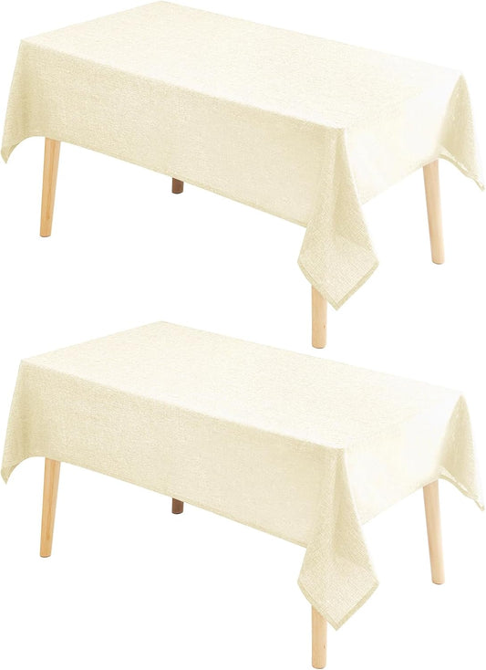 Hiasan 2 Pack Faux Linen Square Tablecloth - Wrinkle and Stain Resistant Washable Table Cloth for Kitchen Dining Room Holiday Table Cover for Party Dinner, Champagne, 60 x 60 Inch