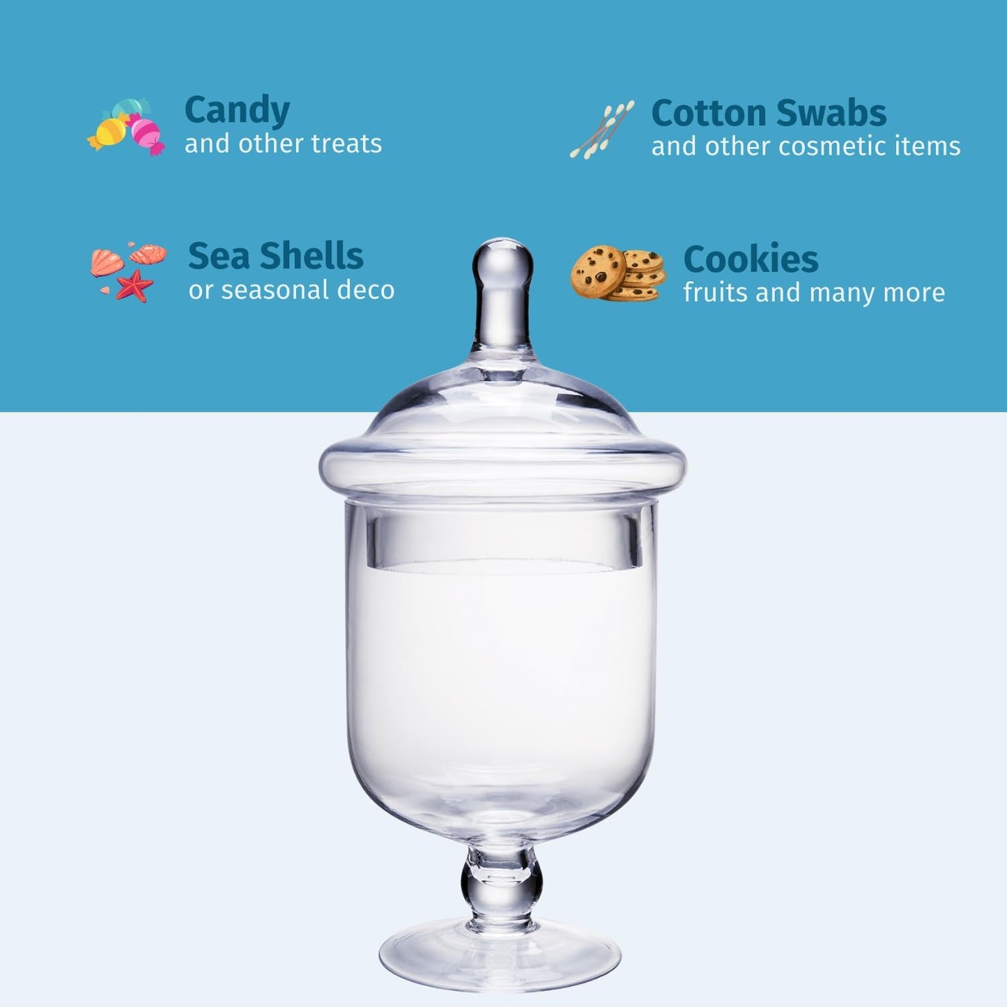 Clear Glass Apothecary Jars, Small Candy Buffet Display Elegant Storage Jar, Decorative Wedding Candy Organizer Canisters (Height: 9" Body: 5"; 22 FL.OZ)