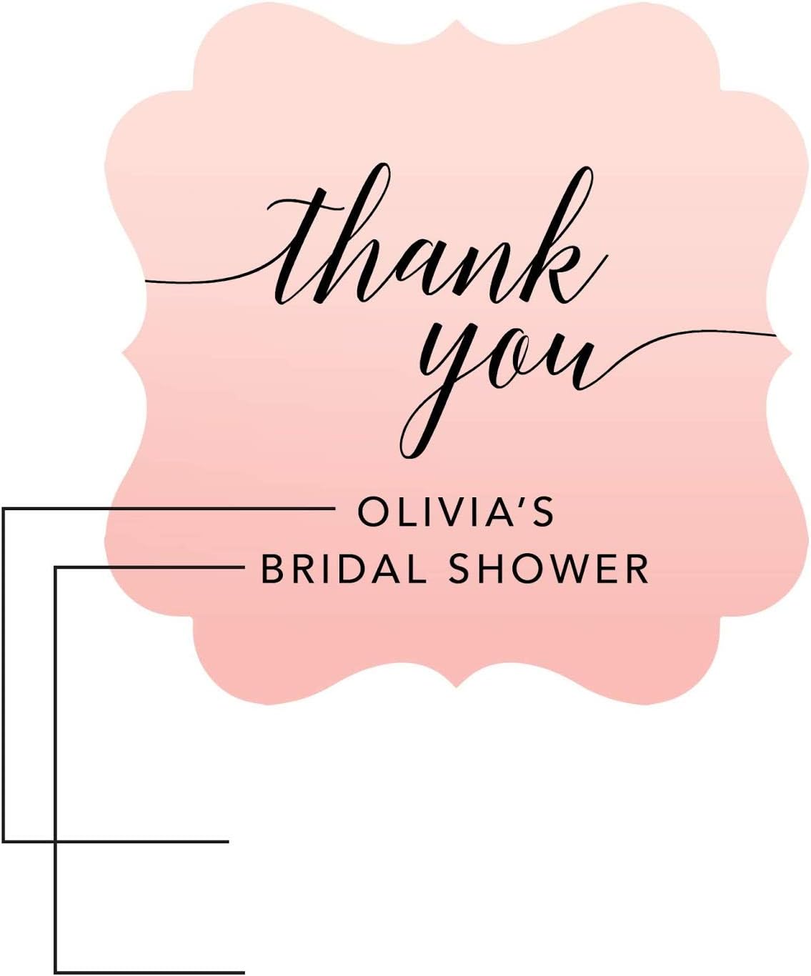 Andaz Press Personalized Blush Pink Rose Elegant Party Collection, Fancy Frame Tags, Thank You Olivia's Bridal Shower, 24-Pack, Custom Customizable Favors Decor