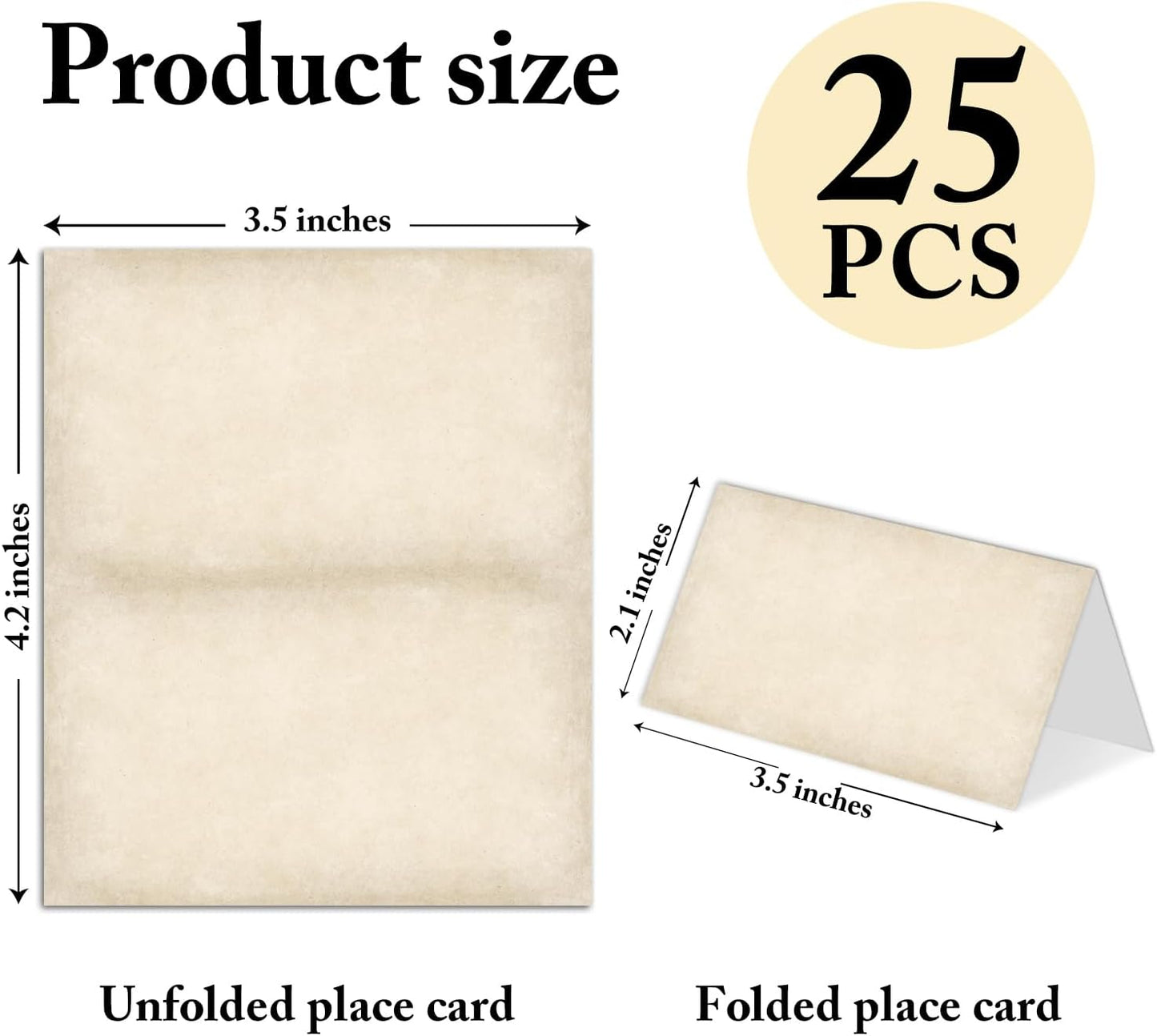 25 Pack Vintage Brown Place Cards, Editable Name Cards for Table Setting, Tent Cards Food Label for Dinner Party, Bridal Shower, Wedding, Baby Shower and Events -T34