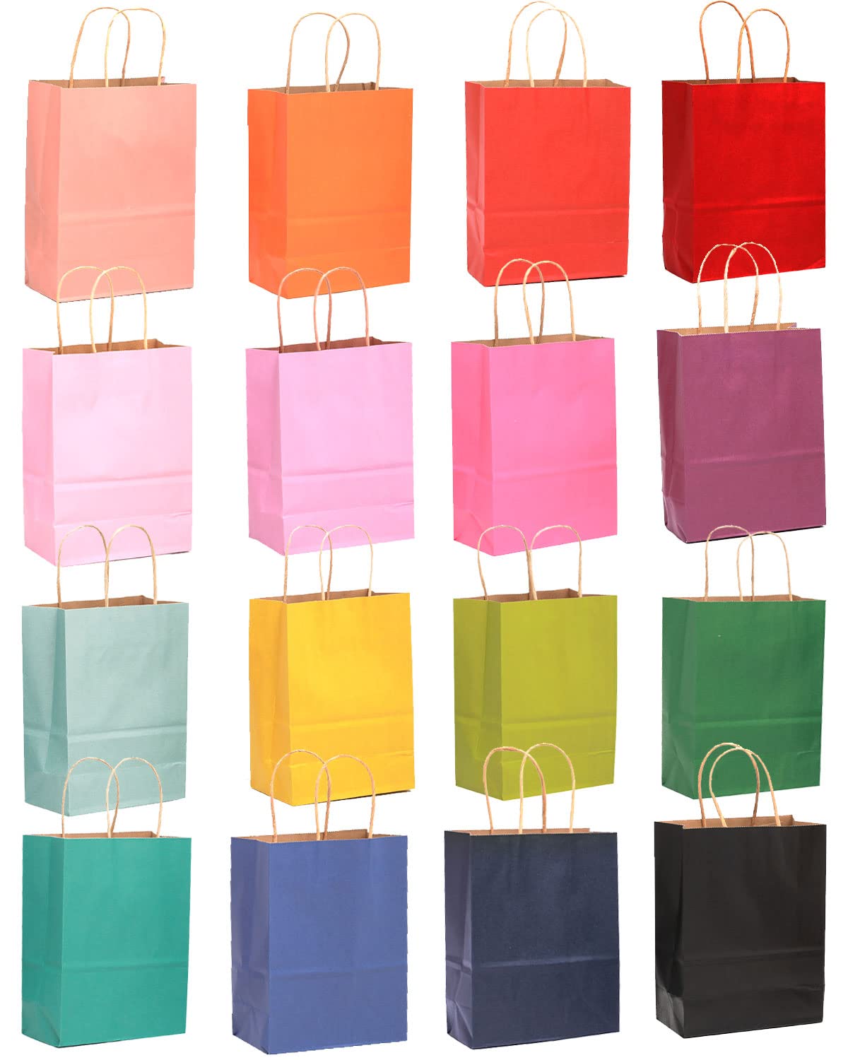 qiqee Medium Size Paper Gift Bags With Handles 10.6"x8.3"x4.3" 16 Solid Colors Party Favor